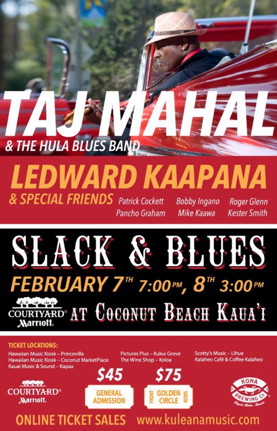 Taj Mahal and The Hula Blues band Sunday February 8, 2015 300pm to